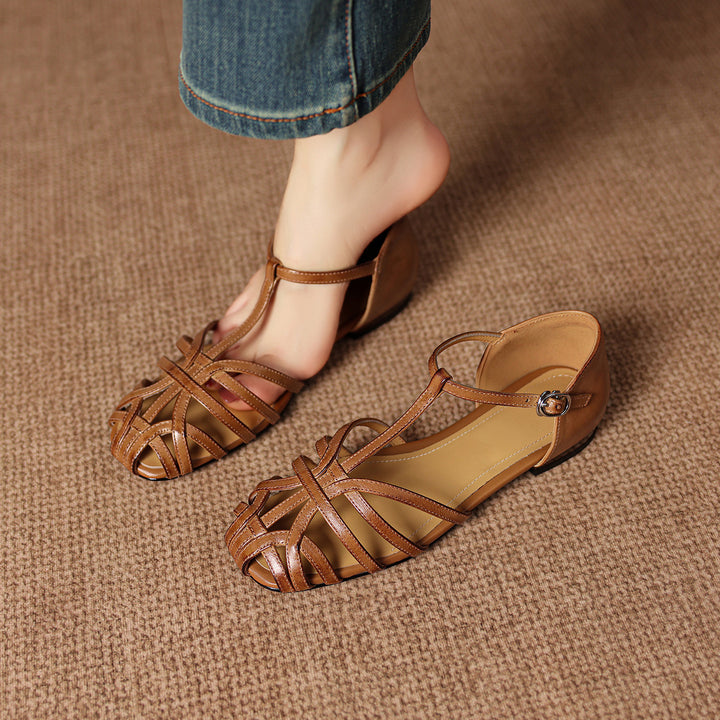 Ozela Genuine Leather Sandal Flats