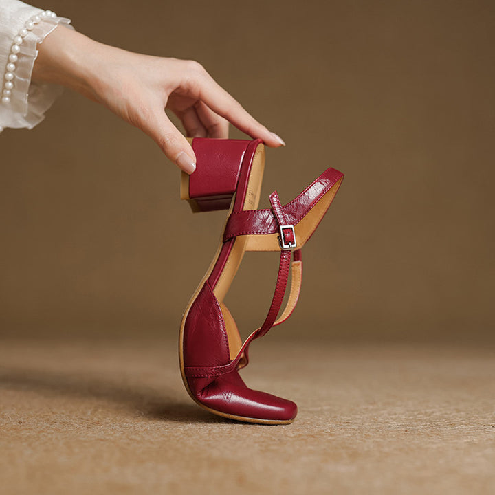 Elsen Genuine Leather Crisscross Strap Heels