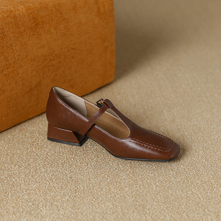 Emma Leather T-Strap Heel Pumps