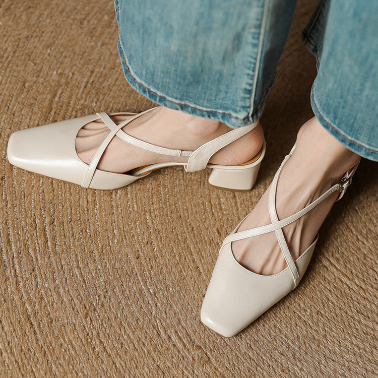 Elsen Genuine Leather Crisscross Strap Heels