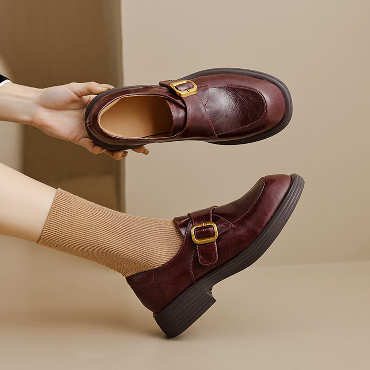 Veza Genuine Leather Buckled Loafers