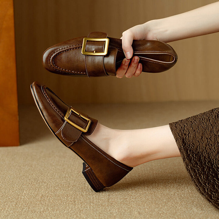 Zaria Buckled Genuine Leather Loafers