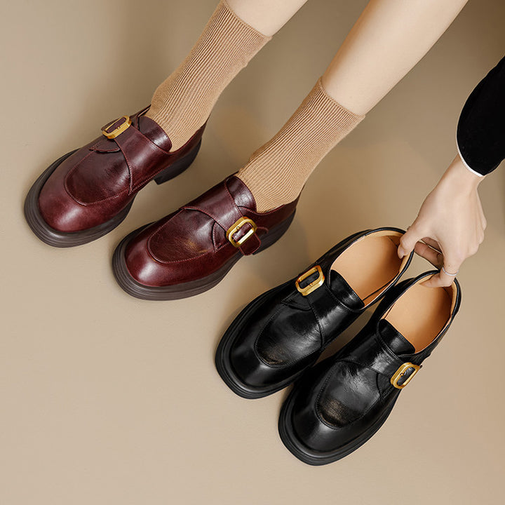 Veza Genuine Leather Buckled Loafers