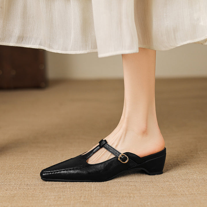 Zyra T-Strap Leather Mules