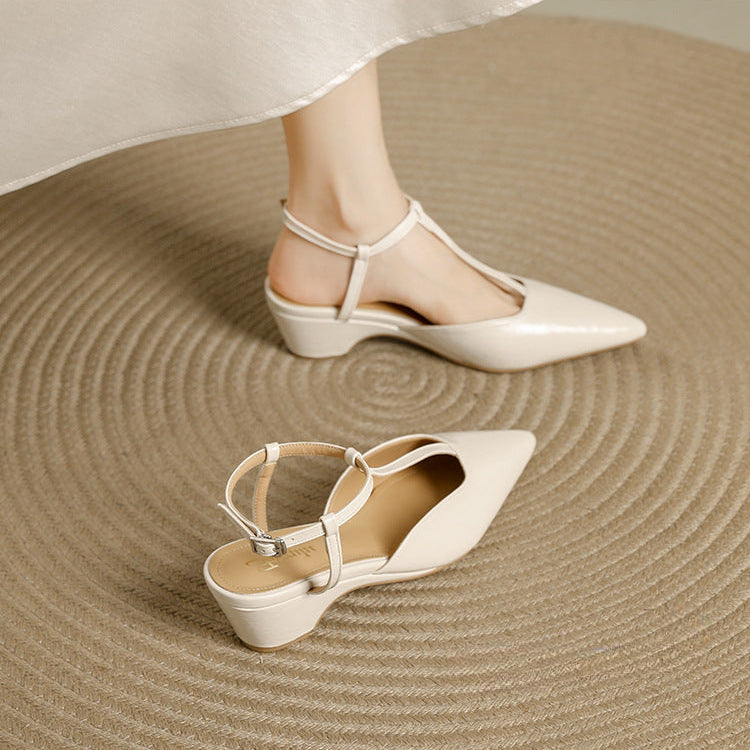 Brina Genuine Leather T-Strap Heels