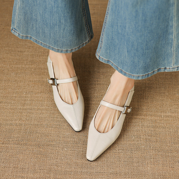 Nelia Pointed Toe Leather Flat Pumps