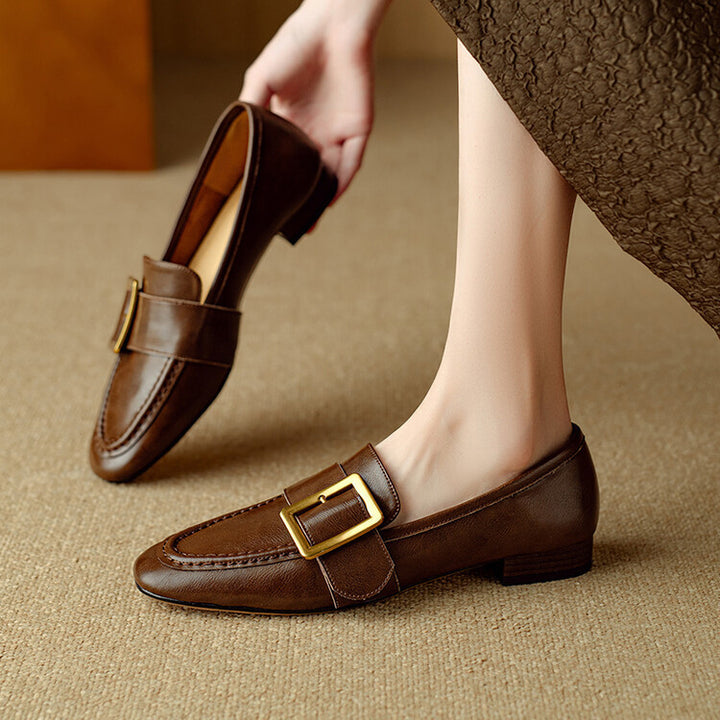 Zaria Buckled Genuine Leather Loafers
