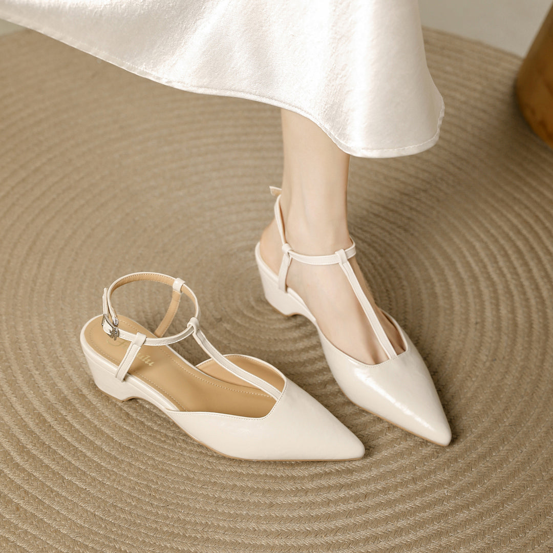 Brina Genuine Leather T-Strap Heels