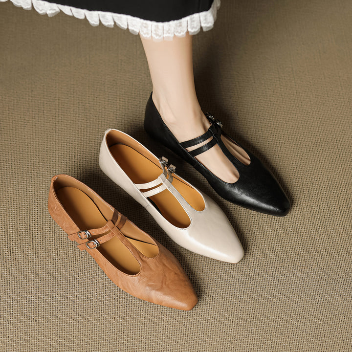 Orena Genuine Leather T-Strap Pumps