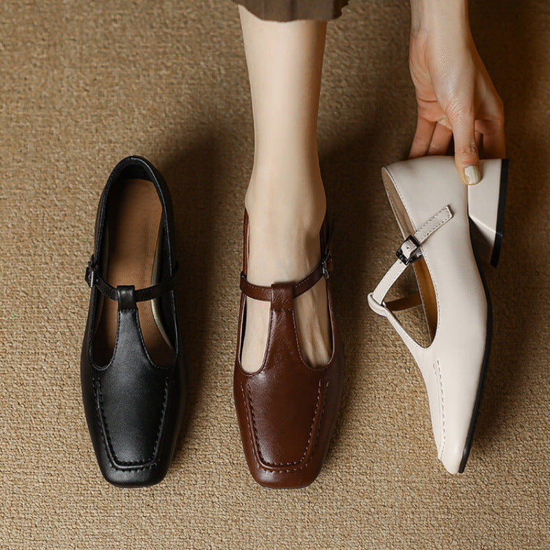 Emma Leather T-Strap Heel Pumps