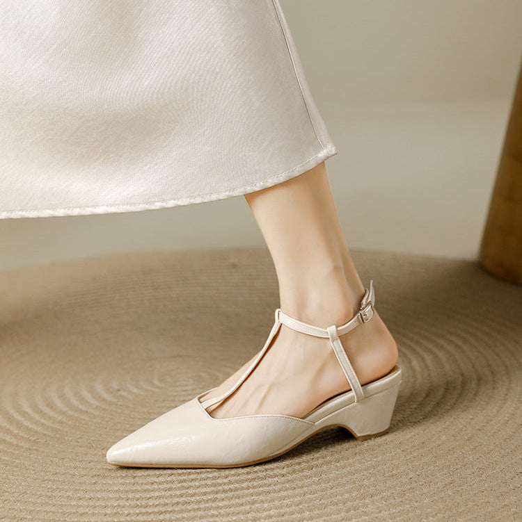 Brina Genuine Leather T-Strap Heels