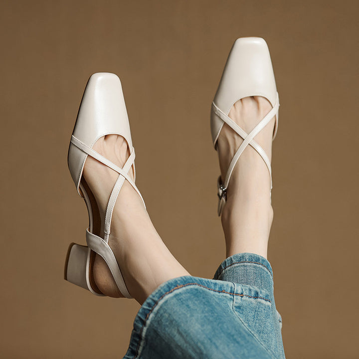 Elsen Genuine Leather Crisscross Strap Heels
