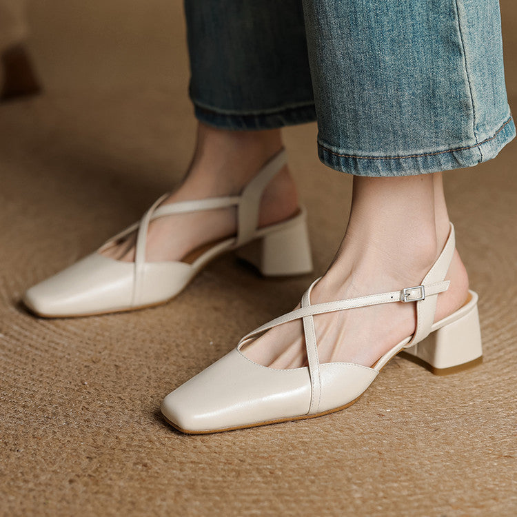 Elsen Genuine Leather Crisscross Strap Heels