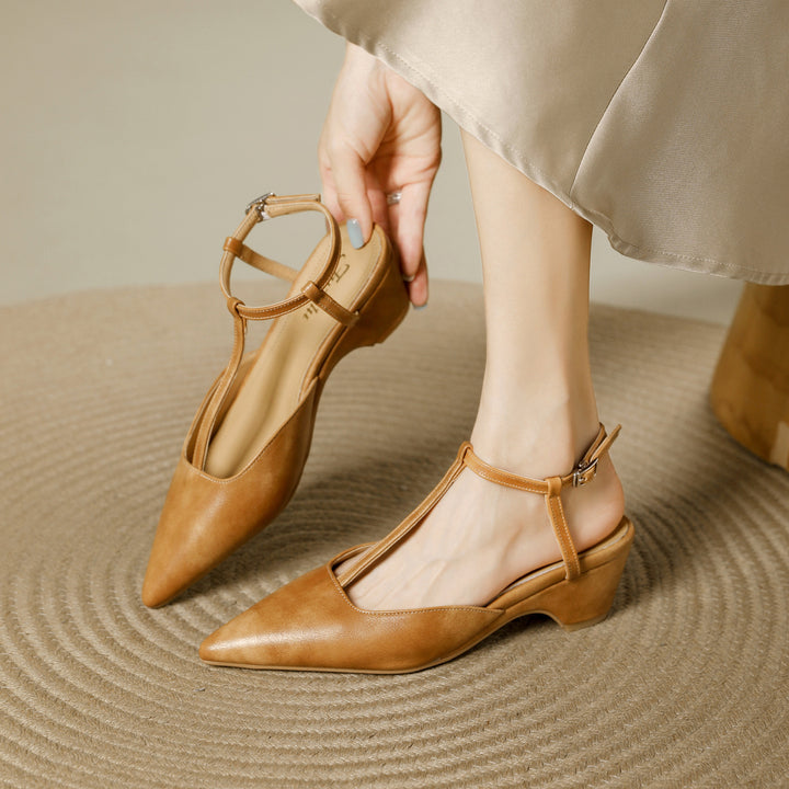 Brina Genuine Leather T-Strap Heels