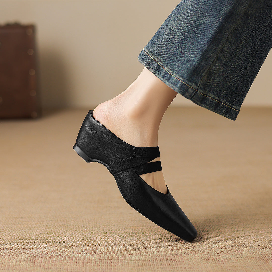 Ovela Genuine Leather Mules