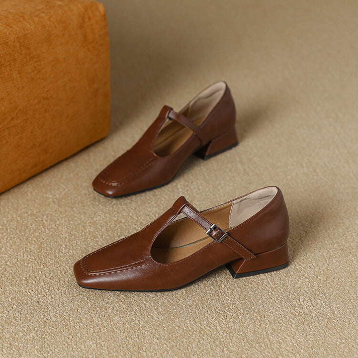 Emma Leather T-Strap Heel Pumps