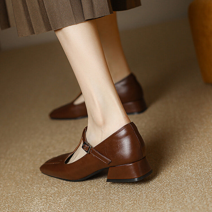 Emma Leather T-Strap Heel Pumps