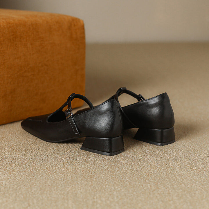 Emma Leather T-Strap Heel Pumps