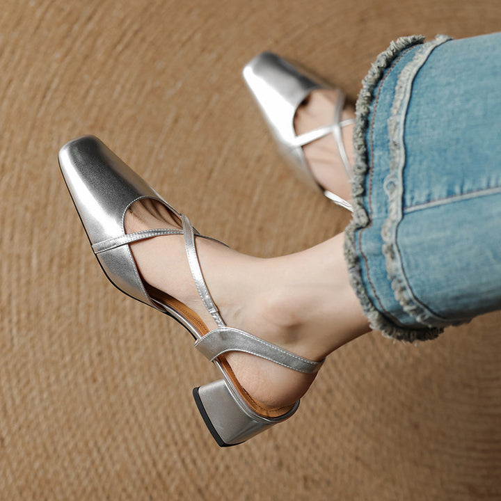 Elsen Genuine Leather Crisscross Strap Heels