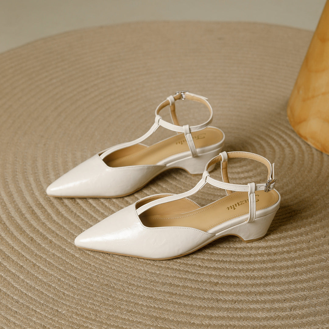 Brina Genuine Leather T-Strap Heels