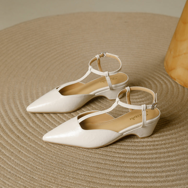 Brina Genuine Leather T-Strap Heels