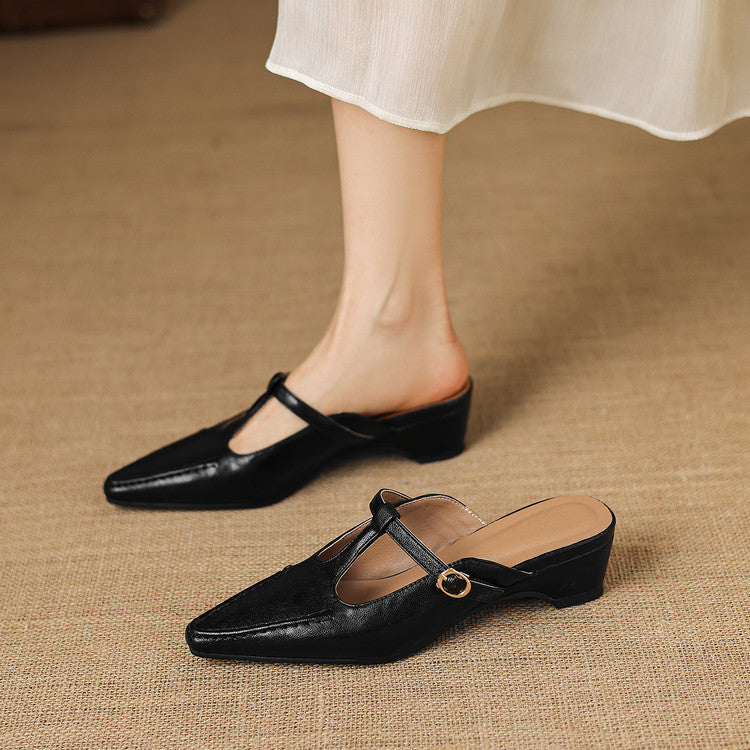 Zyra T-Strap Leather Mules
