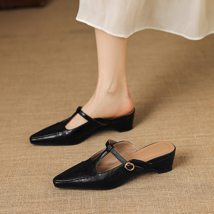 Zyra T-Strap Leather Mules