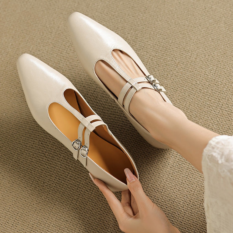 Orena Genuine Leather T-Strap Pumps