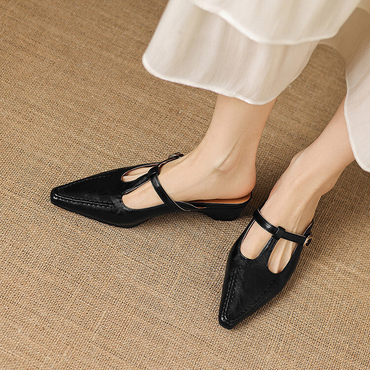 Zyra T-Strap Leather Mules