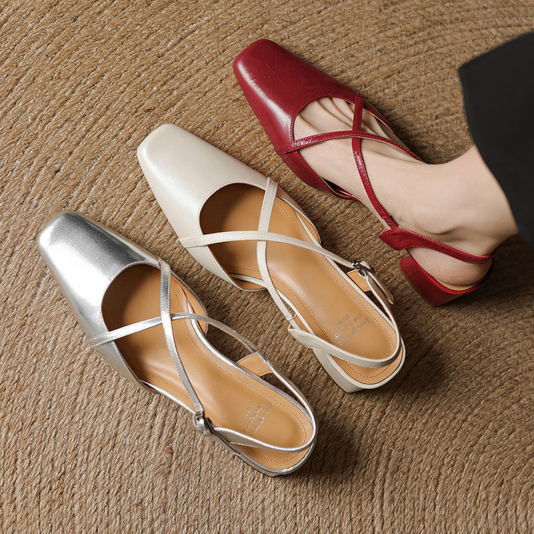 Elsen Genuine Leather Crisscross Strap Heels