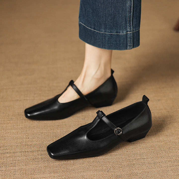 Dazie Genuine Leather T-Strap Heels