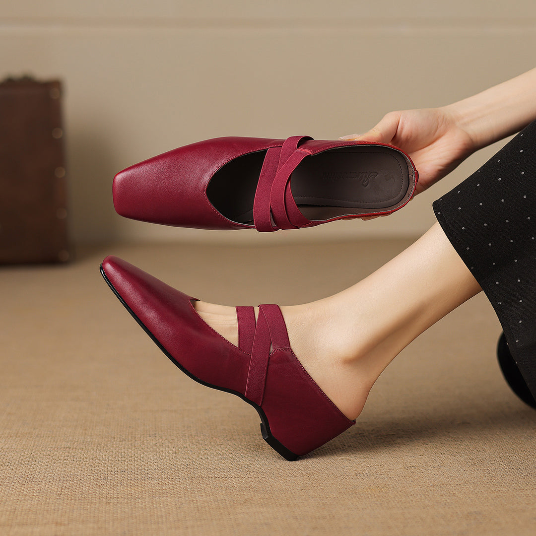 Ovela Genuine Leather Mules