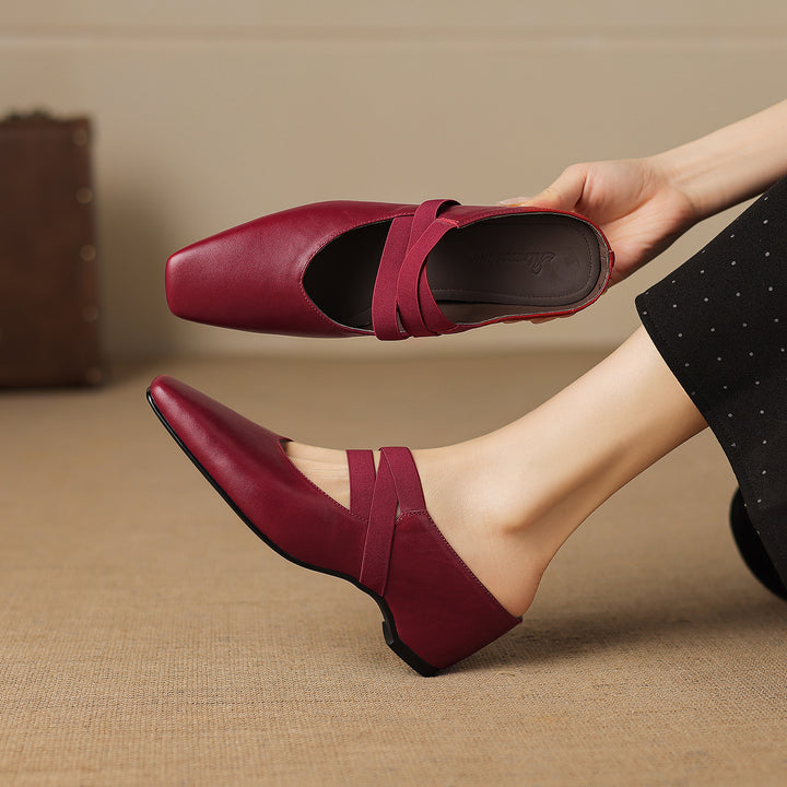 Ovela Genuine Leather Mules