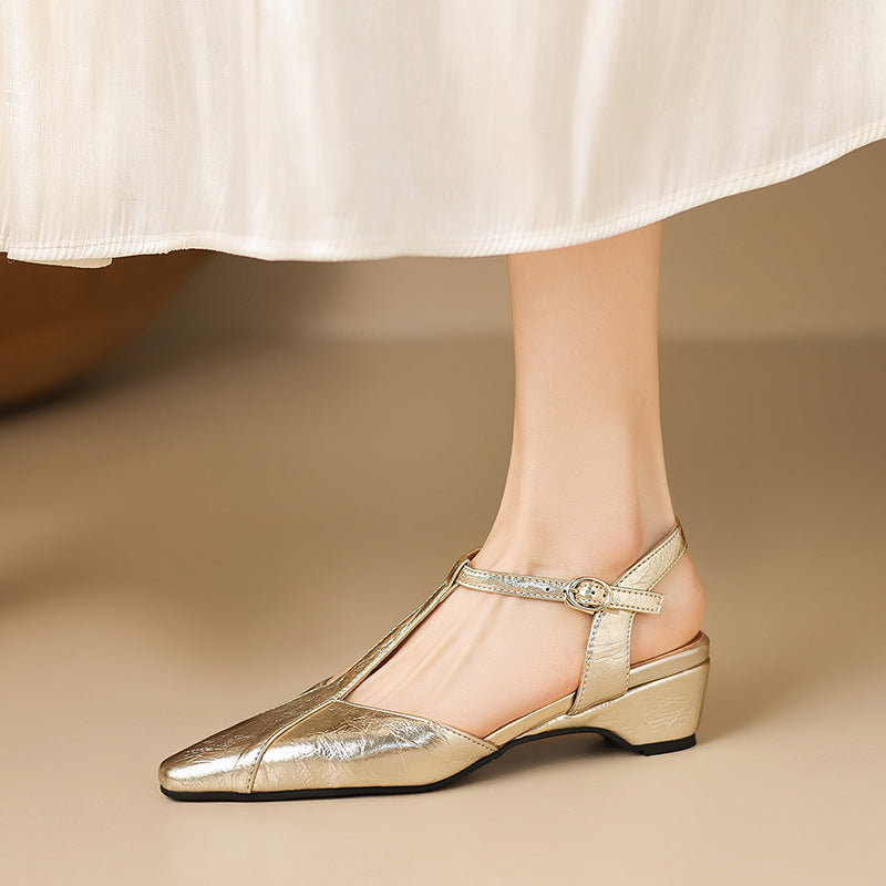 Lisse T-Strap Leather Heels