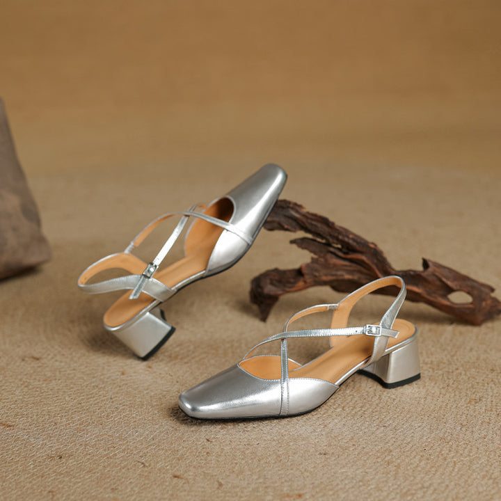 Elsen Genuine Leather Crisscross Strap Heels