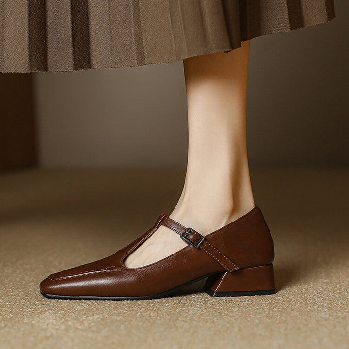 Emma Leather T-Strap Heel Pumps