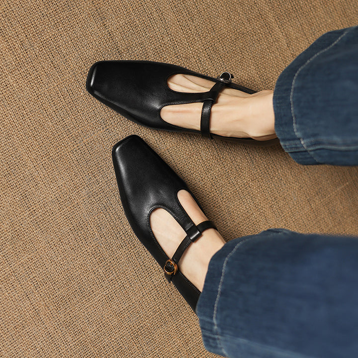 Dazie Genuine Leather T-Strap Heels