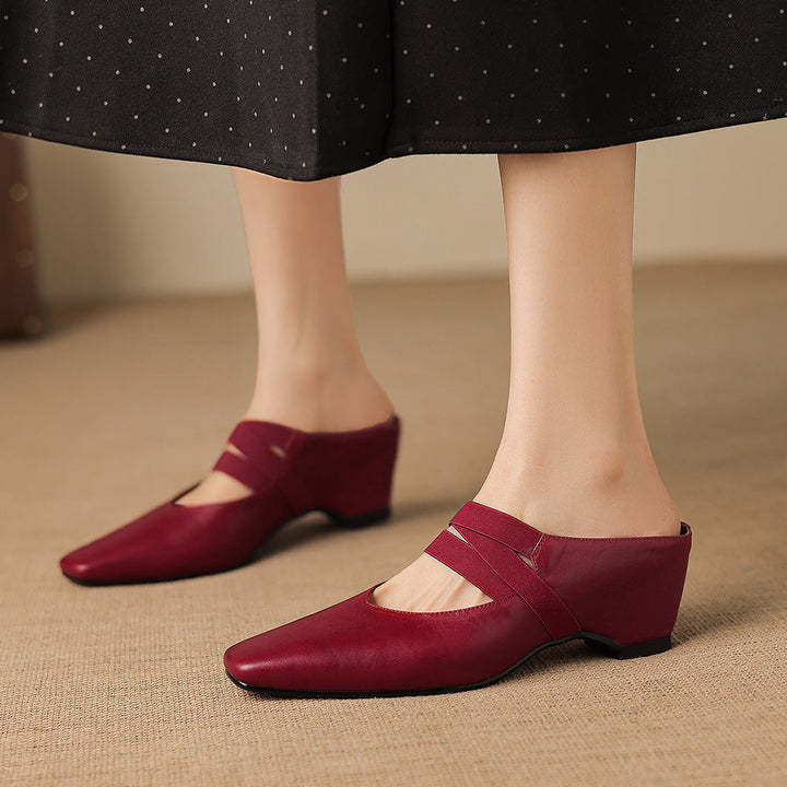 Ovela Genuine Leather Mules