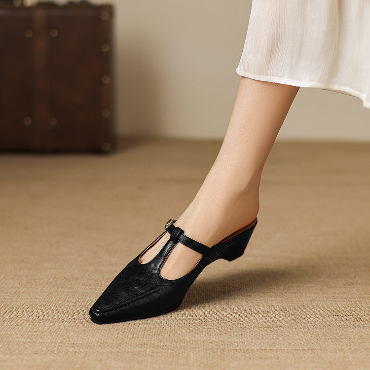 Zyra T-Strap Leather Mules