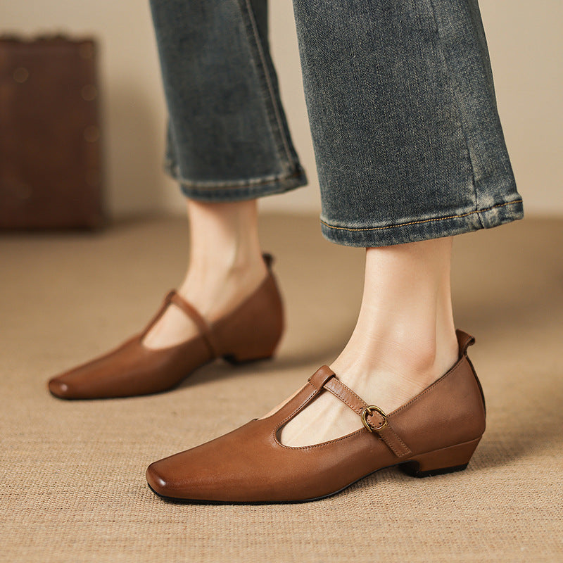 Dazie Genuine Leather T-Strap Heels