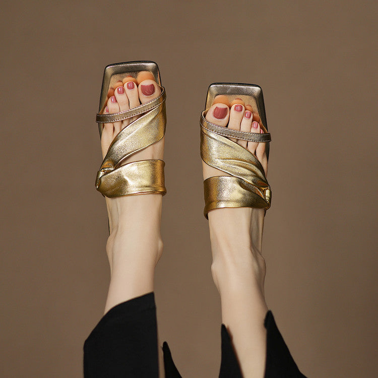 Evora Genuine Leather Crossover Strap Sandals