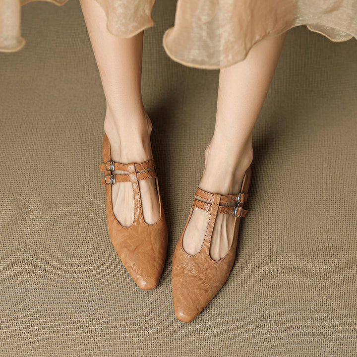 Orena Genuine Leather T-Strap Pumps