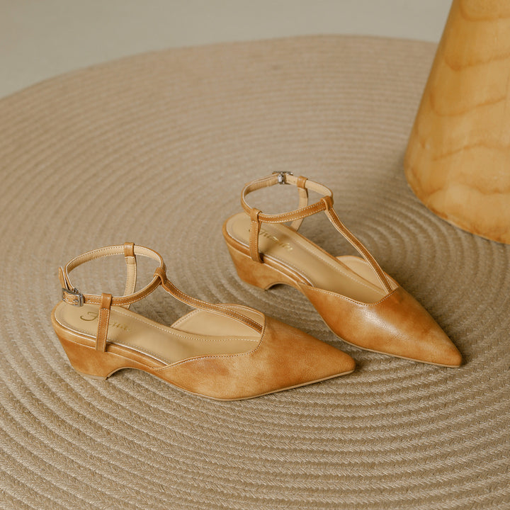 Brina Genuine Leather T-Strap Heels