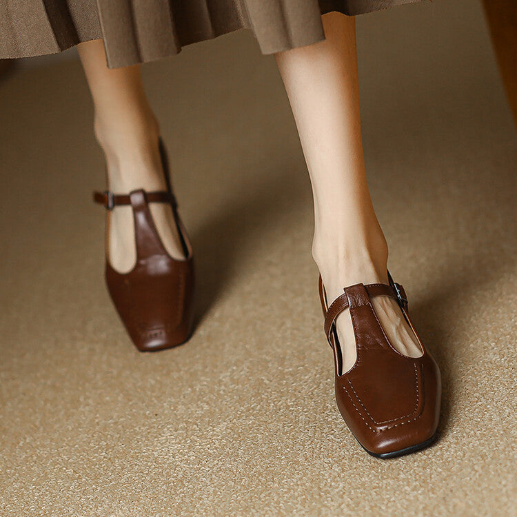 Emma Leather T-Strap Heel Pumps