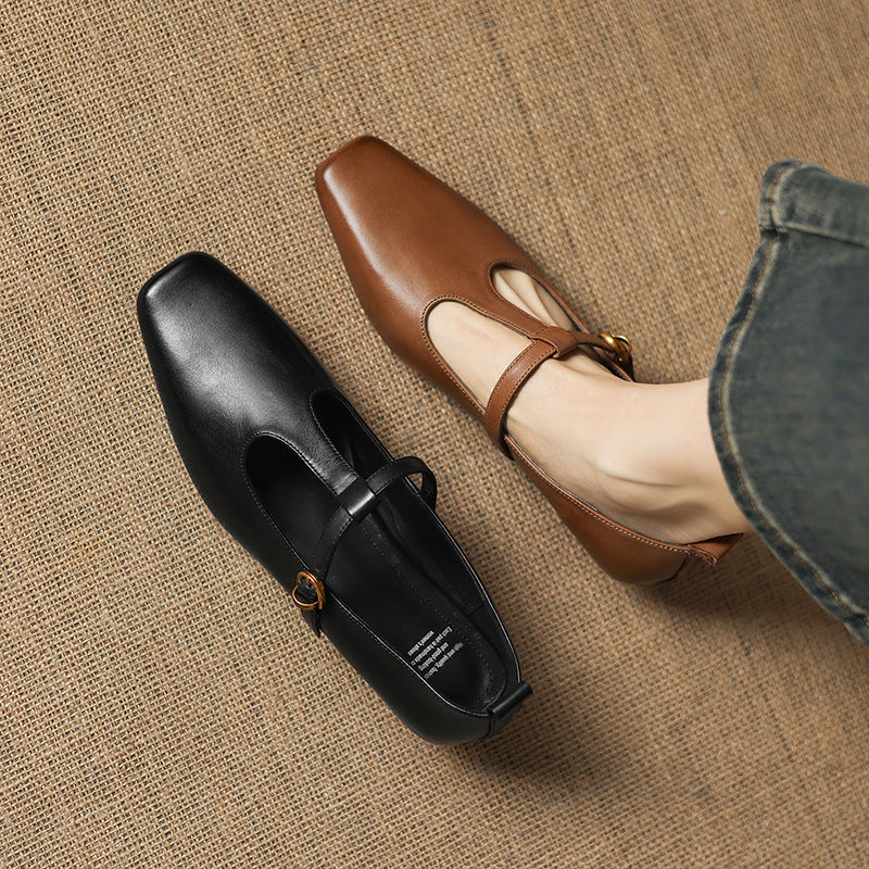 Dazie Genuine Leather T-Strap Heels