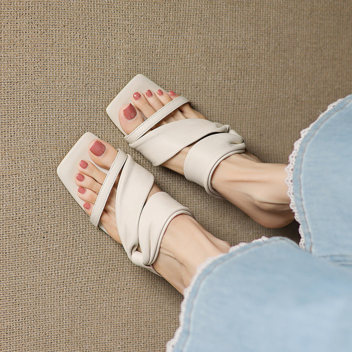 Evora Genuine Leather Crossover Strap Sandals