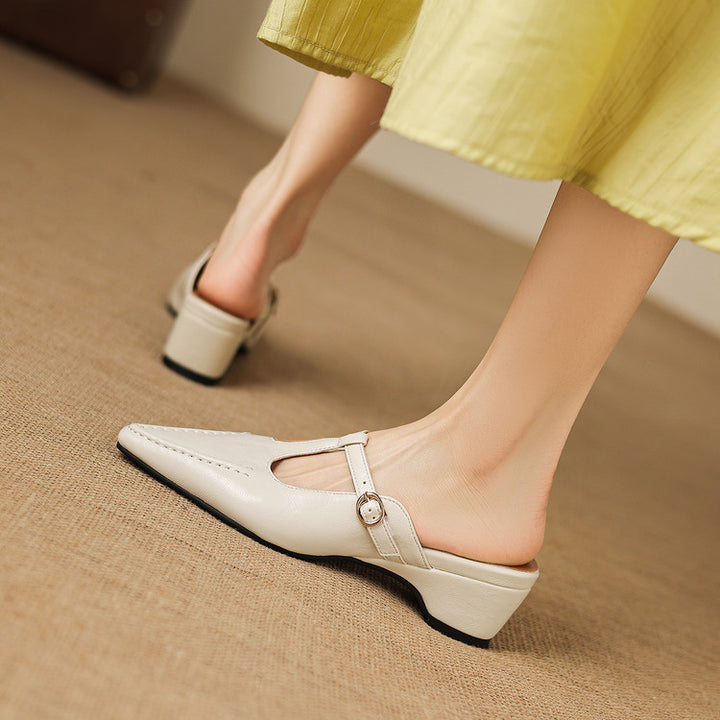 Zyra T-Strap Leather Mules
