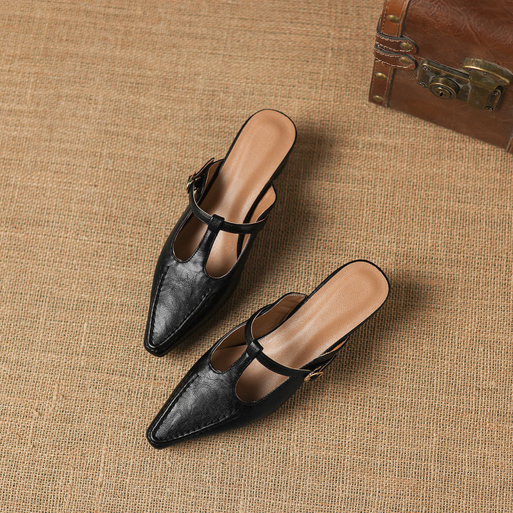 Zyra T-Strap Leather Mules