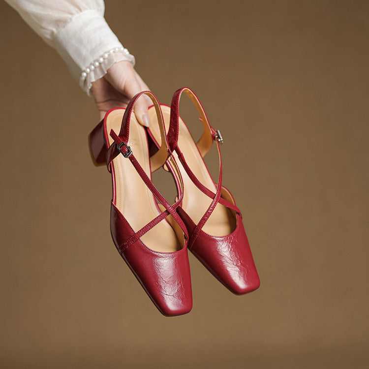 Elsen Genuine Leather Crisscross Strap Heels