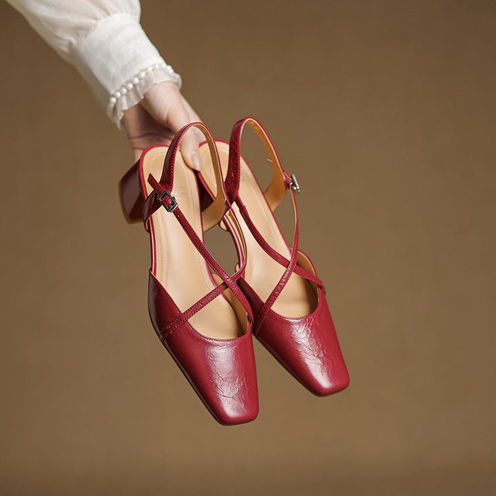 Elsen Genuine Leather Crisscross Strap Heels